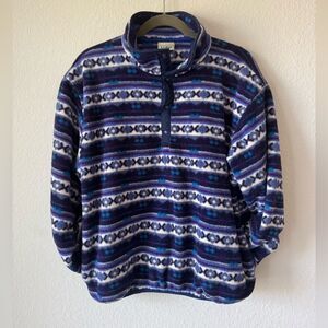 Vintage LL Bean Fleece  JACKET Teal Southwest 1/4  Snap Pullover Geometric XL(?)